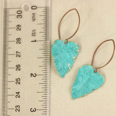 Metal Leaf Earrings with Gilt Edges and Textured Veins - image6